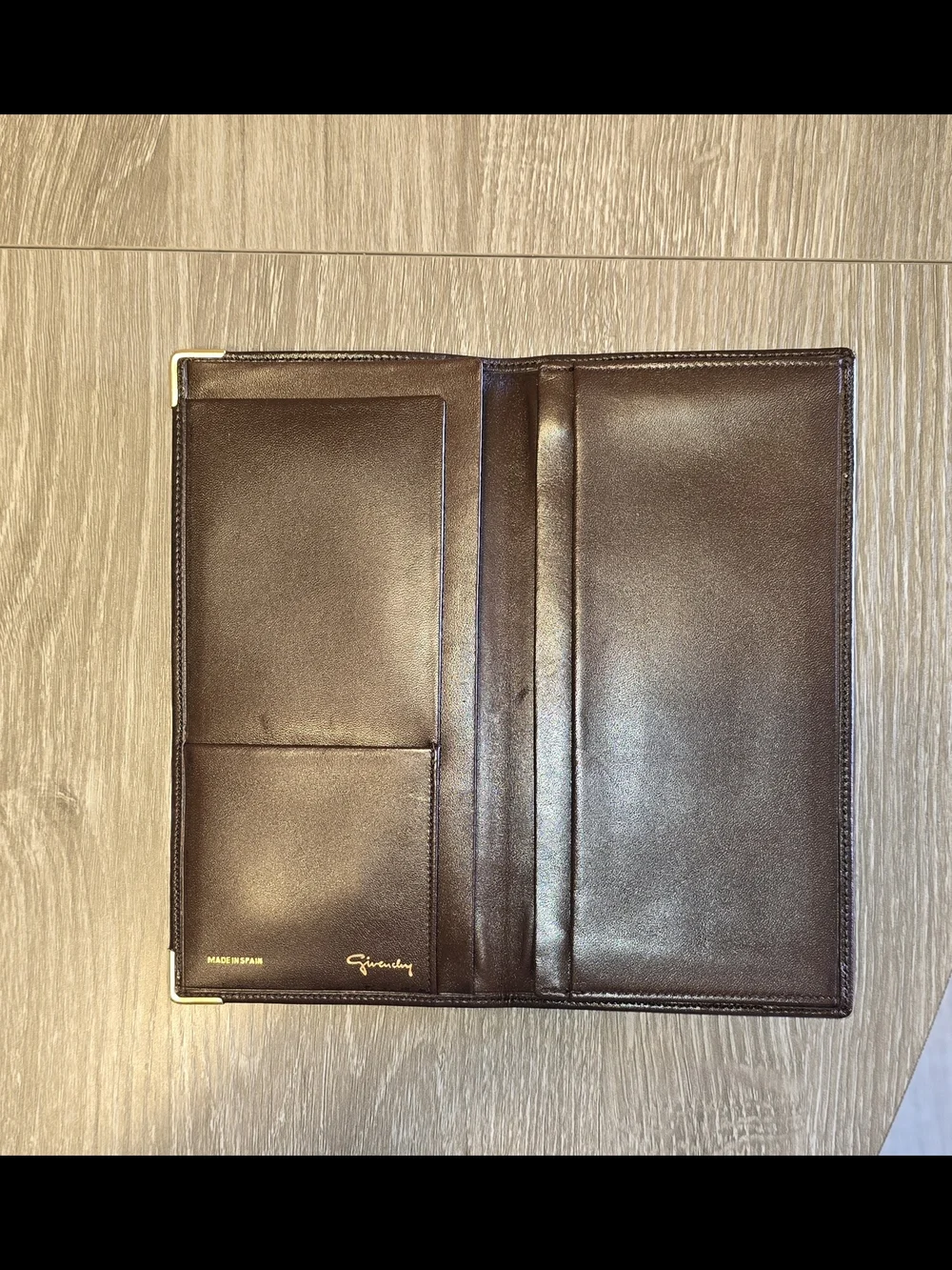 Vintage GIVENCHY Brown Smooth Leather Long Wallet Gold Hardware-Made in Spain